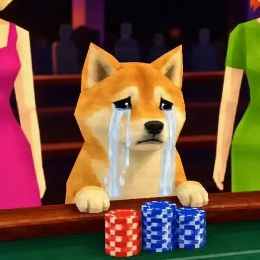 Crying inu at a casino table
